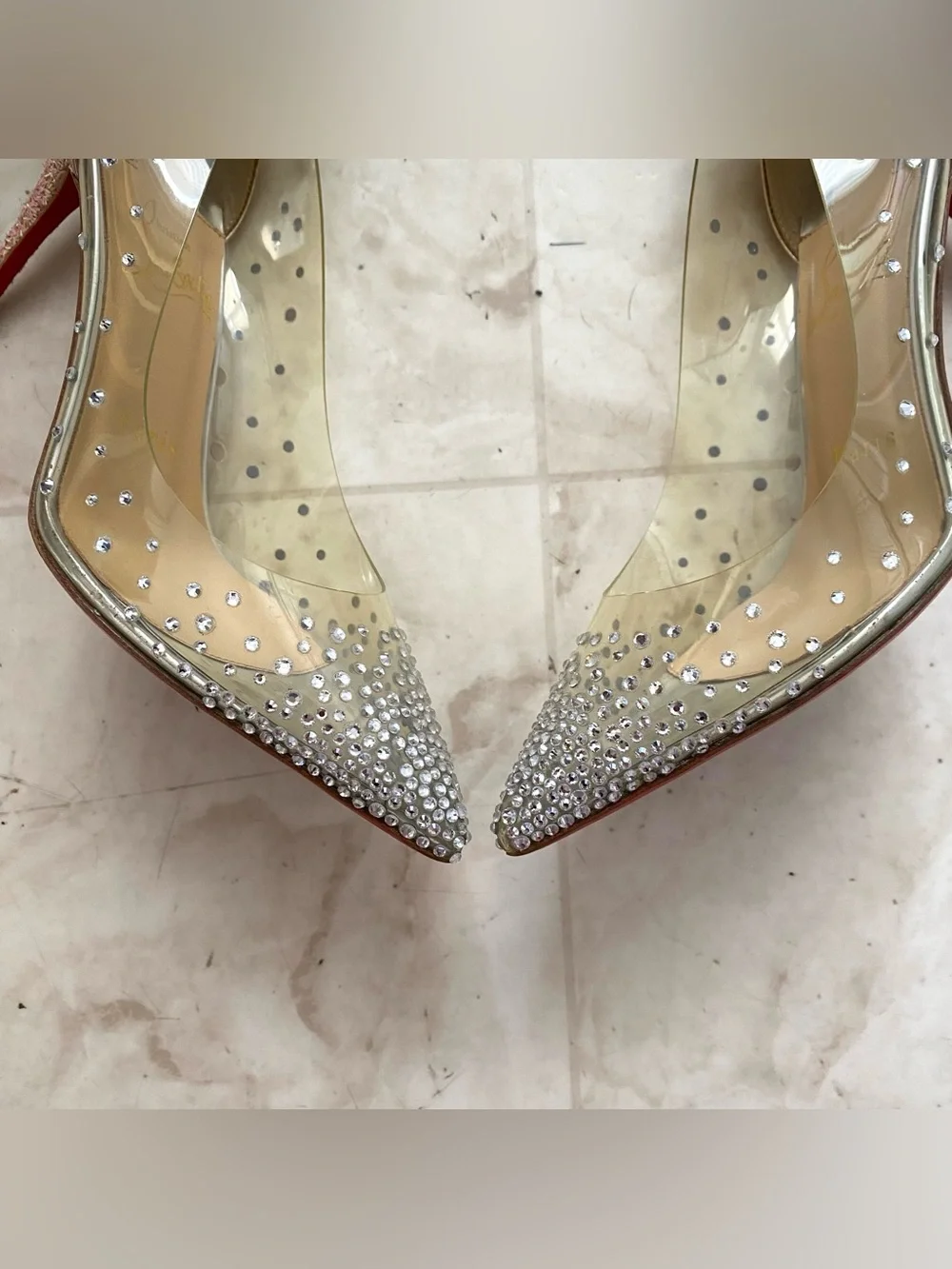 $1495 Christian Louboutin Degrastrass PVC Crystal Pink Glitter Pumps Heels 6/36